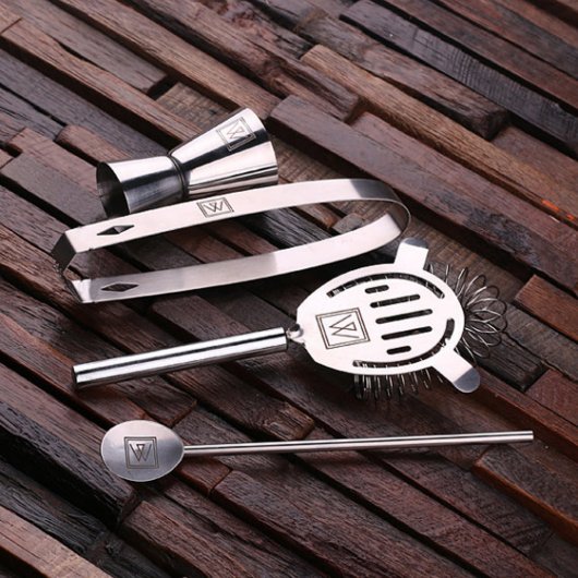 Set of 5 Monogram Steel Utensils & Cocktail Shaker (Top)
