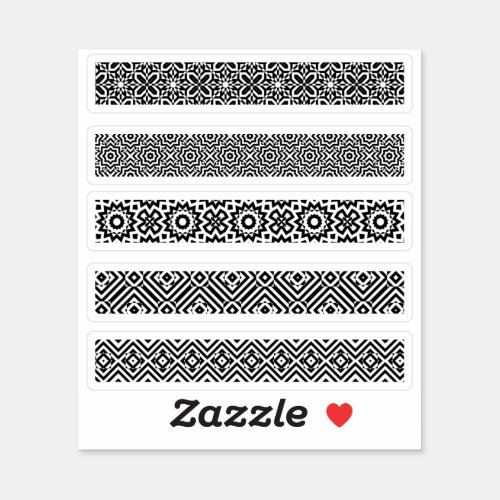 Set of 5 Op Art Black and White Patterned Borders Sticker