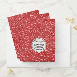 Set of 5 Red Grunged Baseball Pocket Folders