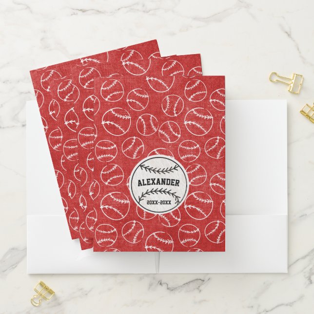 Set of 5 Red Grunged Baseball Pocket Folders (In Situ)