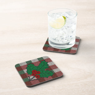 Set of 6 1940s Xmas Gingham Beverage Coaster