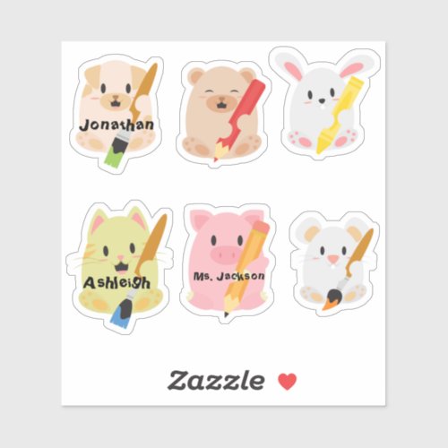 Set Of 6 Artsy Animal Stickers