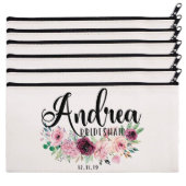 Set Of 6 Band Of Pink Roses Canvas Cosmetic Bags (Set)