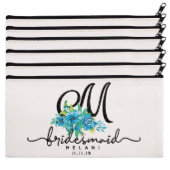 Set Of 6 Blue Flowers Floral Canvas Cosmetic Bags (Set)