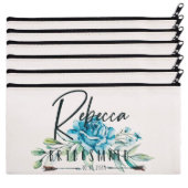 Set of 6 Blue Rose Floral Canvas Cosmetic Bags (Set)