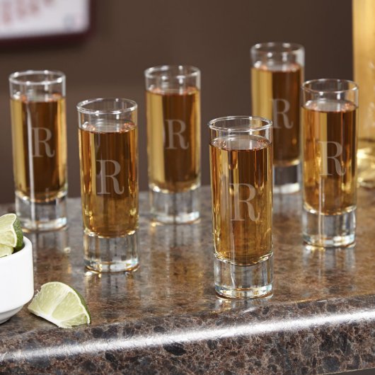 Set of 6 Classically Monogrammed Tall Shot Glasses (Front)