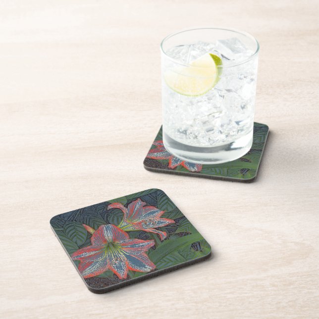 SET OF 6  COASTERS,"TWO DAYLILIES" BEVERAGE COASTER (Right Side)