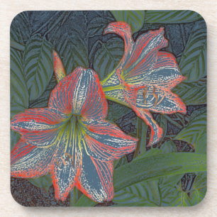 SET OF 6 COASTERS,"TWO DAYLILIES" BEVERAGE COASTER