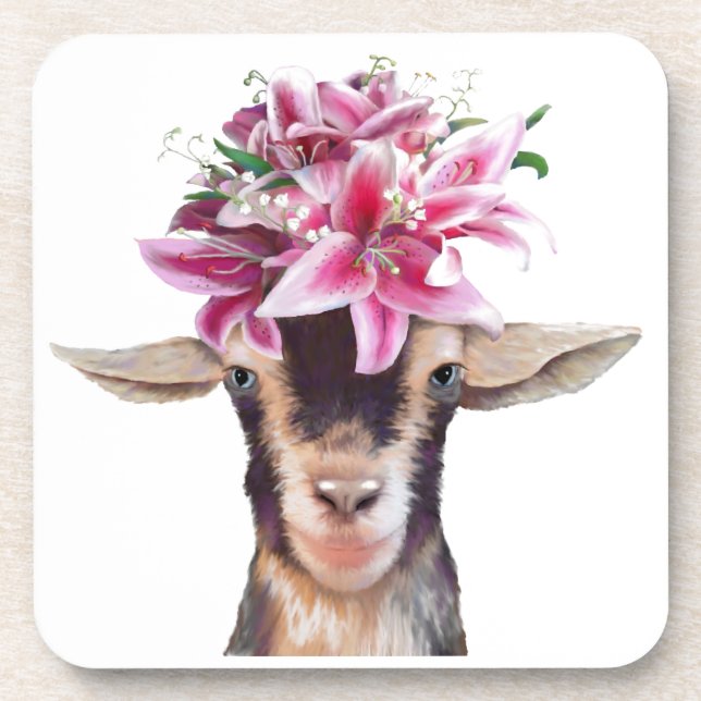 Set of 6 Cork Back Coasters Lilly the Goat (Front)