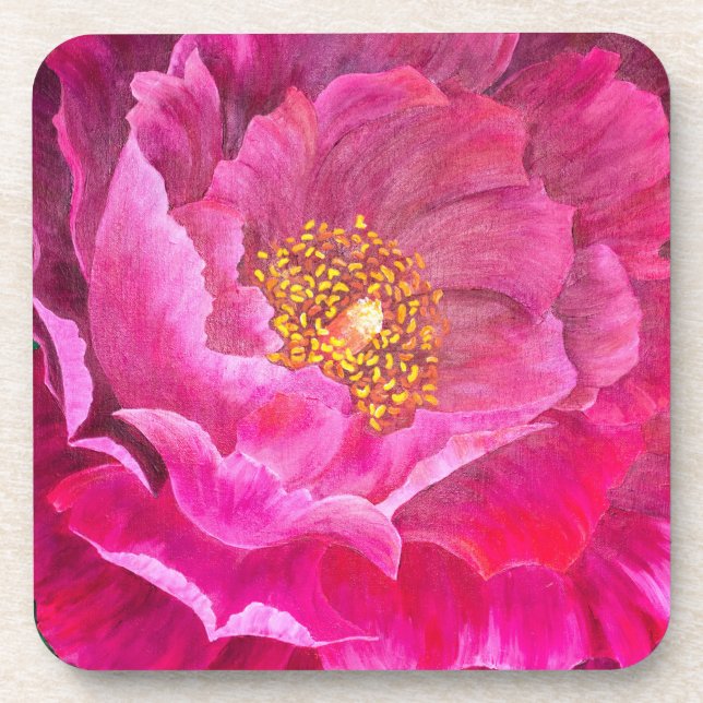 Set of 6 Cork Back Coasters Pink Cactus Rose (Front)