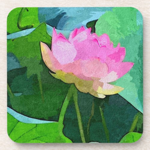 Set of 6 Cork Back Coasters Pink Lotus Abstract