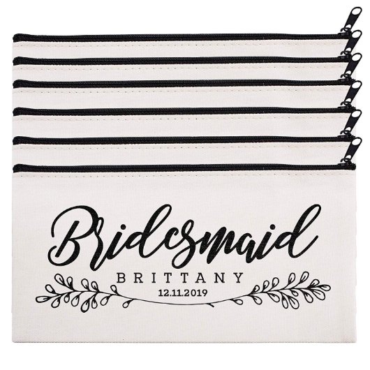 Set Of 6 Cute Round Leaves Canvas Cosmetic Bags (Set)