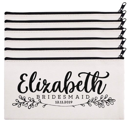 Set Of 6 Delightful Leaves Canvas Cosmetic Bags (Set)