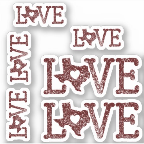 Set of 6 Distressed Texas Love Aggie Maroon Sticker