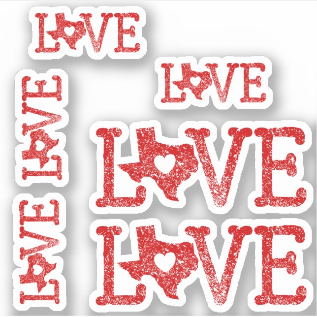 Set of 6 Distressed Texas Love Raider Red Sticker (Front)