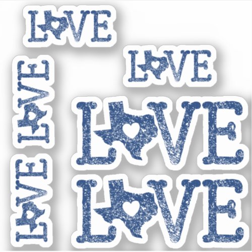 Set of 6 Distressed Texas Love State Flag Blue Sticker