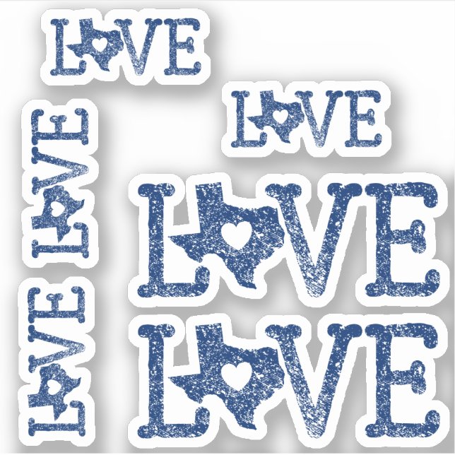 Set of 6 Distressed Texas Love State Flag Blue Sticker (Front)
