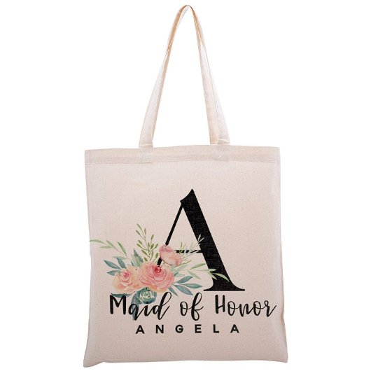 Set of 6 Elegant Pink Roses Canvas Tote Bags (Front)