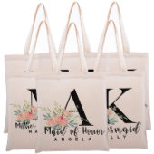 Set of 6 Elegant Pink Roses Canvas Tote Bags (Set)