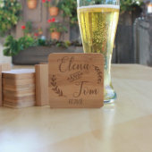 Set Of 6 Engraved Bamboo Coasters | Elena & Tom (Front)
