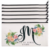 Set of 6 Floral Monogrammed Canvas Cosmetic Bags (Set)