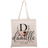 Set of 6 Floral Wreath Monogram Canvas Tote Bags (Front)