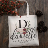 Set of 6 Floral Wreath Monogram Canvas Tote Bags (Front)