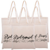 Set Of 6 Hand Drawn Round Leaves Canvas Tote Bags (Set)