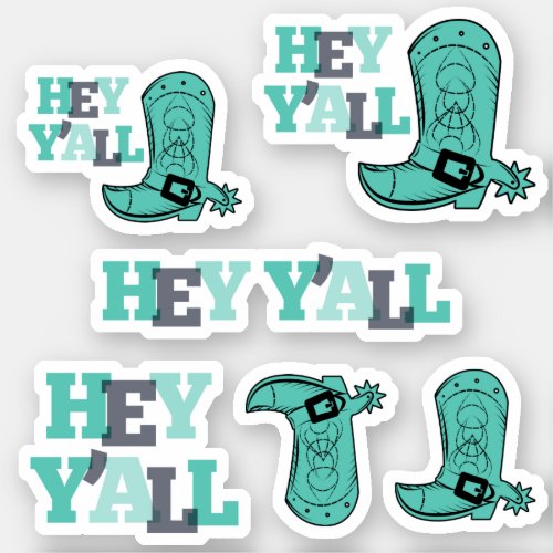 Set of 6 Hey YAll _ Texas Boots Custom_Cut Sticker