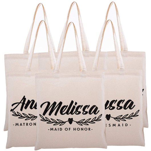 Set of 6 Leaves And Heart Floral Canvas Tote Bags (Set)