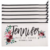 Set Of 6 Leaves & Pink Roses Canvas Cosmetic Bags (Set)
