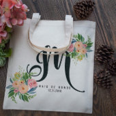 Set of 6 Lovely Floral Monogram Canvas Tote Bag (Front)