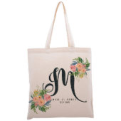 Set of 6 Lovely Floral Monogram Canvas Tote Bag (Front)