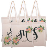 Set of 6 Lovely Floral Monogram Canvas Tote Bag (Set)