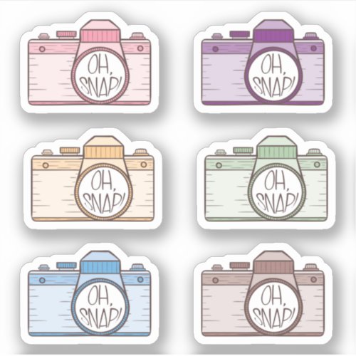 Set of 6 Oh Snap Pastel Cameras Stickers