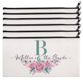 Set Of 6 Pastel Pink Roses Canvas Cosmetic Bags (Set)