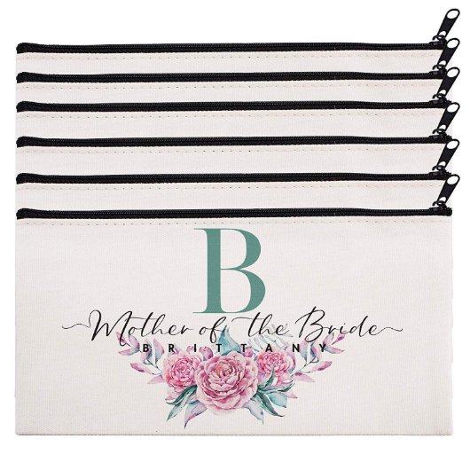 Set Of 6 Pastel Pink Roses Canvas Cosmetic Bags (Set)