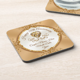 Set of 6 Personalised, 50th Anniversary Coasters