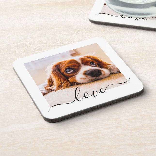 Set of 6 Photo Template Love Text White Beverage Coaster (Left Side)