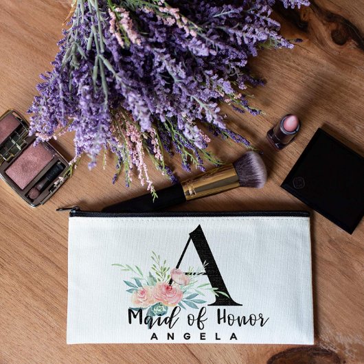 Set of 6 Pink Roses Floral Canvas Cosmetic Bags (Front)