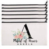 Set of 6 Pink Roses Floral Canvas Cosmetic Bags (Set)