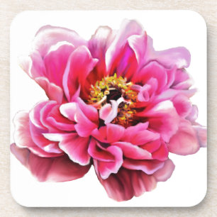 Set of 6 Plastic Coasters/Cork Back-Pink Peony Beverage Coaster
