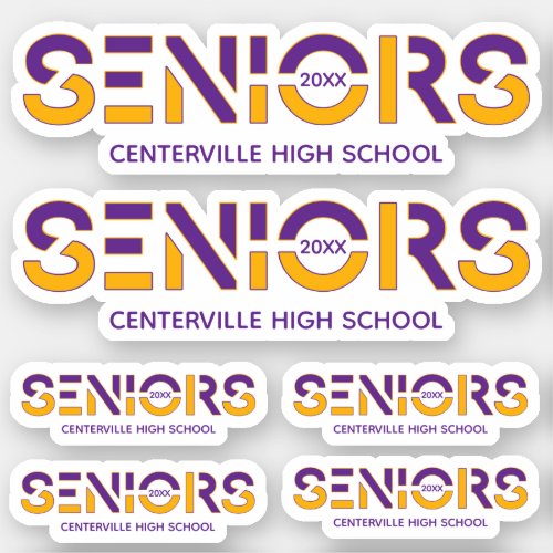 Set of 6 Purple  Yellow 2_Color Seniors Sliced Sticker