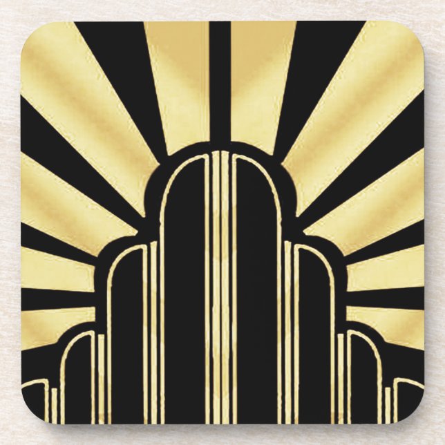 Set of 6 - Sunburst Art Deco Coasters. Beverage Coaster (Front)