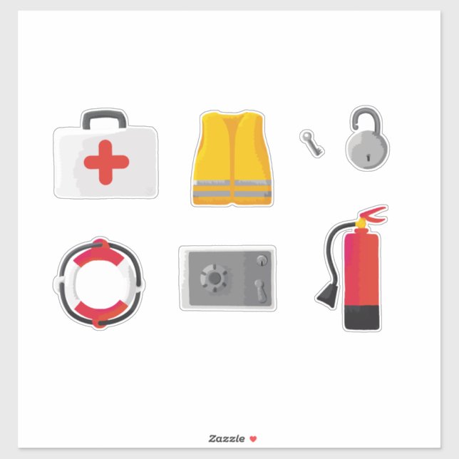 Set of 7 Safety Items Sticker (Sheet)