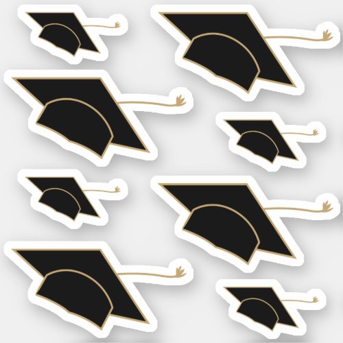 Set of 8 Black Graduation Caps Custom_Cut Sticker