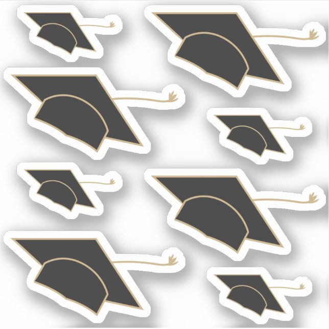 Set of 8 Black Graduation Caps Custom-Cut Sticker (Front)