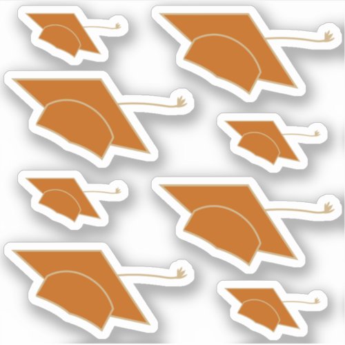 Set of 8 Burnt Orange Graduation Caps Custom-Cut Sticker