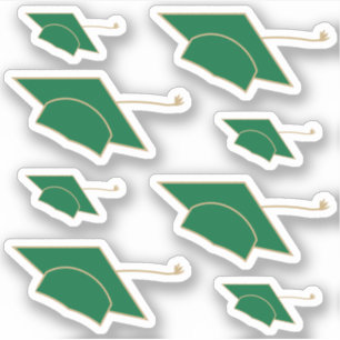 Set of 8 Green Graduation Caps Custom-Cut Sticker