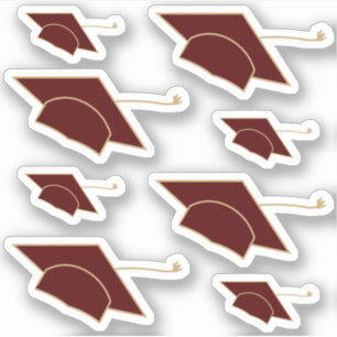 Set of 8 Maroon Graduation Caps Custom-Cut Sticker
